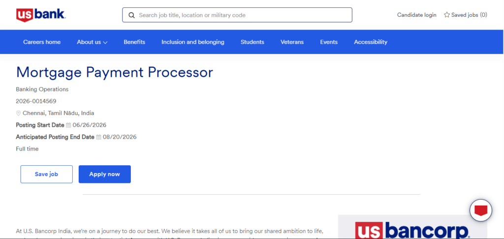 US Bank Recruitment Drive; Hiring Mortgage Payment Processor 