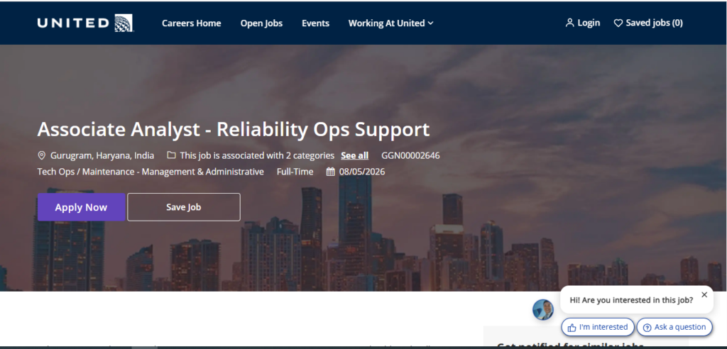 United Airlines Recruitment Drive; Hiring Associate Analyst 