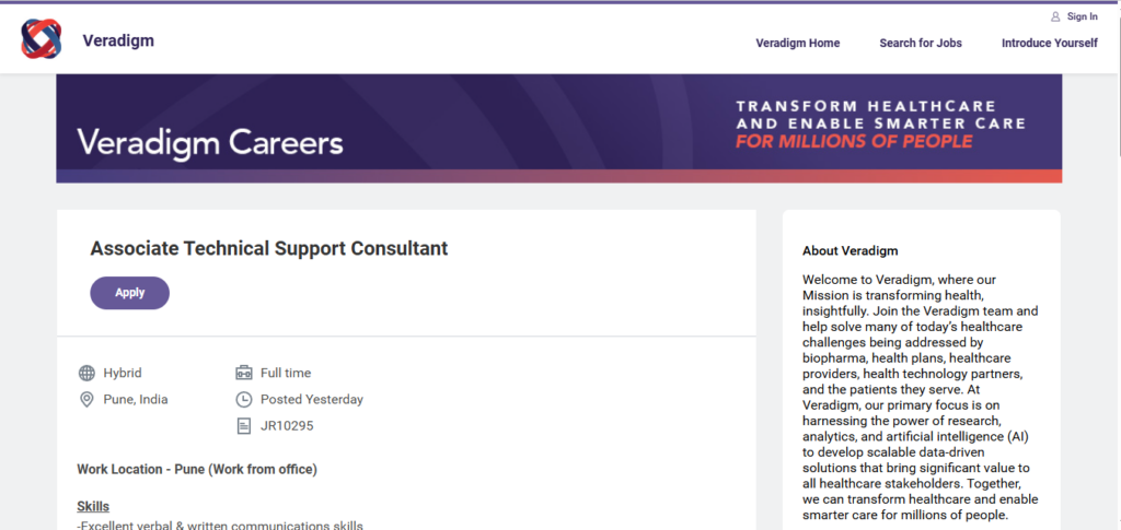 Veradigm Recruitment Drive; Hiring Associate Technical Support 