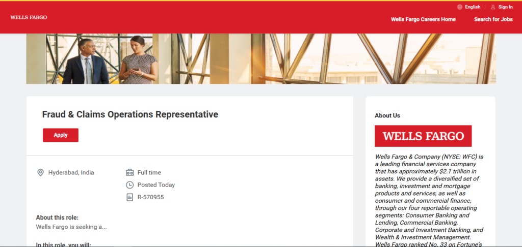Wells Fargo Recruitment Drive; Hiring Fraud & Claims Operations Representative