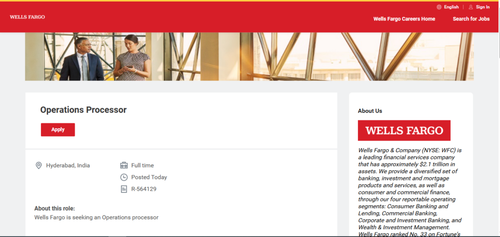Wells Fargo Recruitment Drive; Hiring Operations Processor