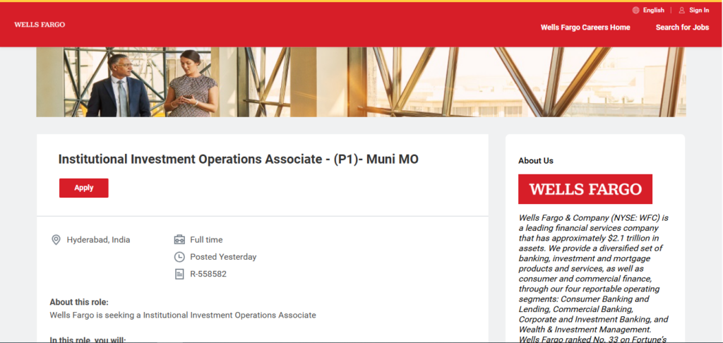 Wells Fargo Recruitment Drive; Hiring Investment Operations Associate 