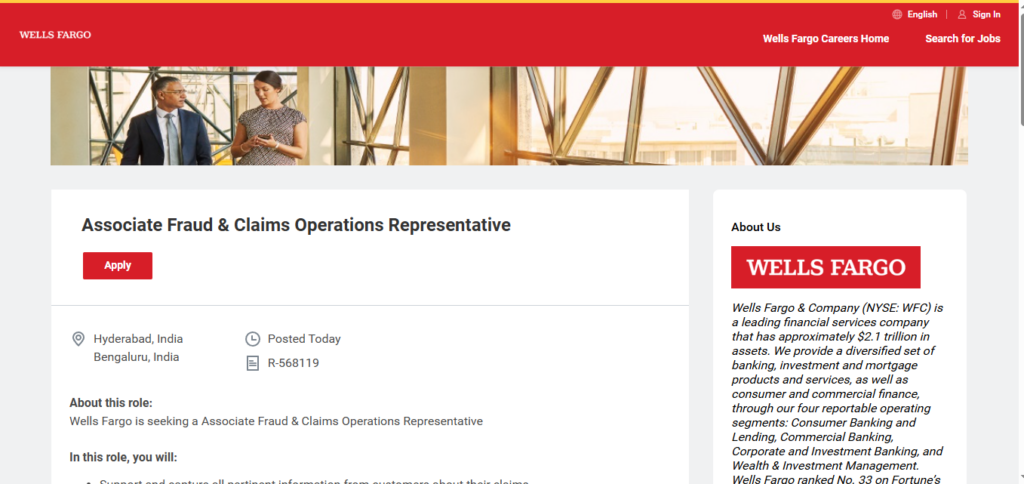 Wells Fargo Recruitment Drive; Hiring Associate