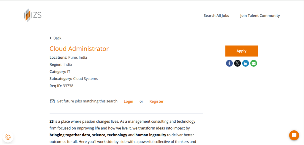 ZS Recruitment Drive; Hiring Cloud Administrator 
