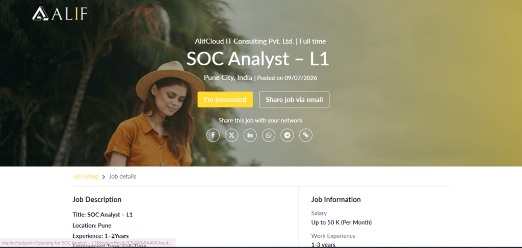 AlifCloud IT Consulting Recruitment Drive; Hiring SOC Analyst