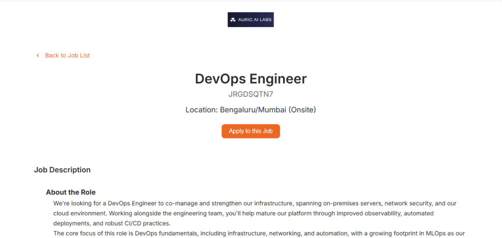 AURIC AI Labs Hiring DevOps Engineer | Bangalore & Mumbai 2026