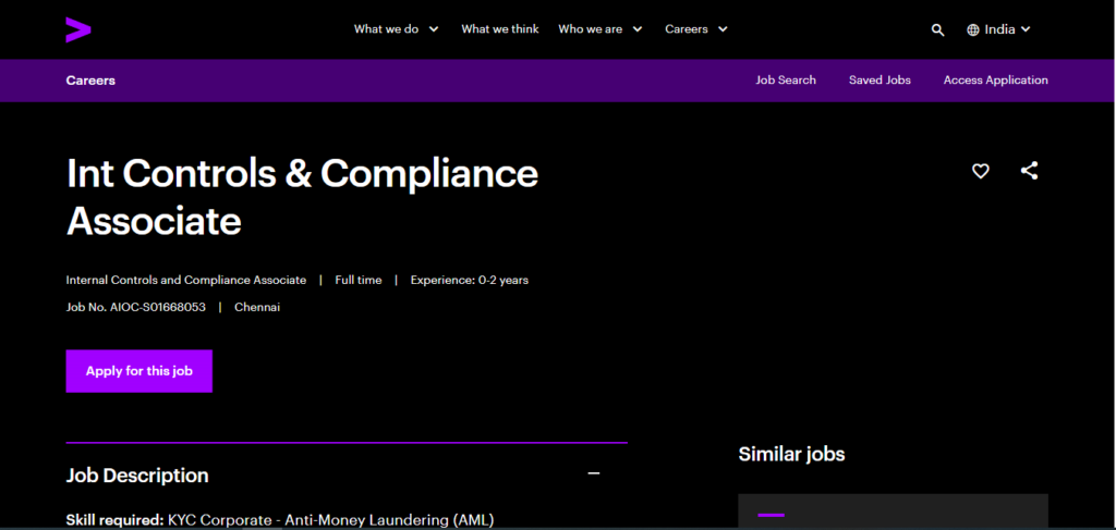 Accenture Hiring Int Controls & Compliance Associate | Chennai 2026
