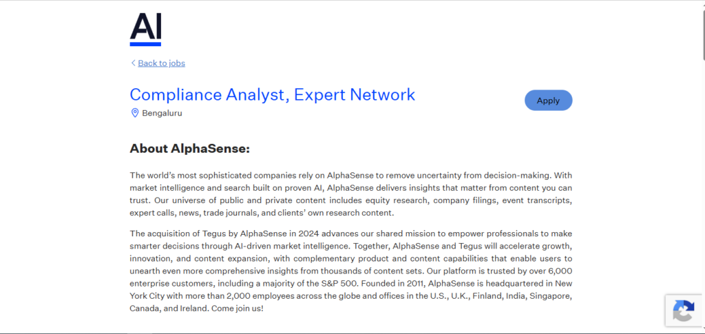 Alphasense Recruitment Drive; Hiring Compliance Analyst