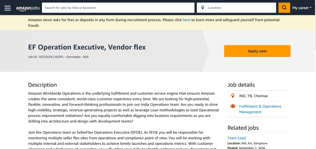 Amazon Recruitment Drive; Hiring Operation Executive