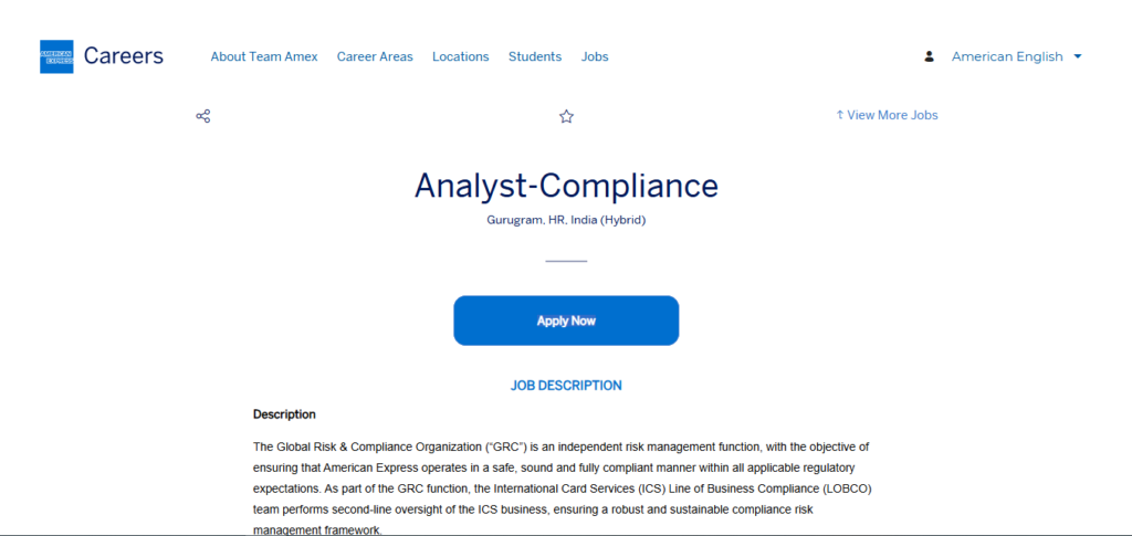American Express Recruitment Drive; Hiring Compliance Analyst