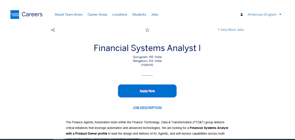 American Express Recruitment Drive; Hiring Financial Systems Analyst I