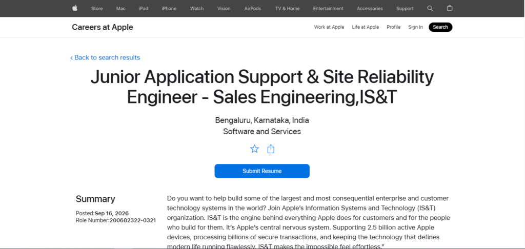 Apple Recruitment Drive; Hiring Junior Engineer