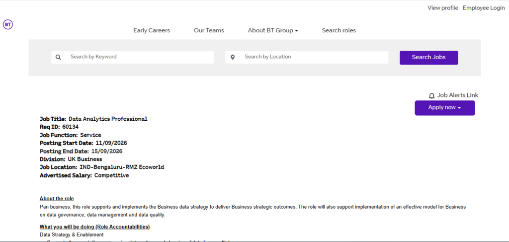 BT Group Recruitment Drive; Hiring Data Analytics
