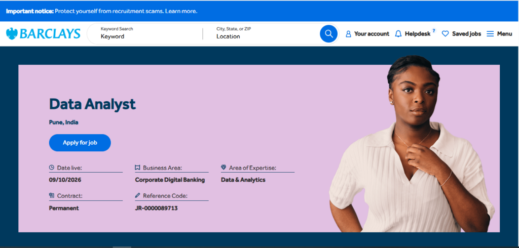 Barclays Recruitment Drive; Hiring Data Analyst