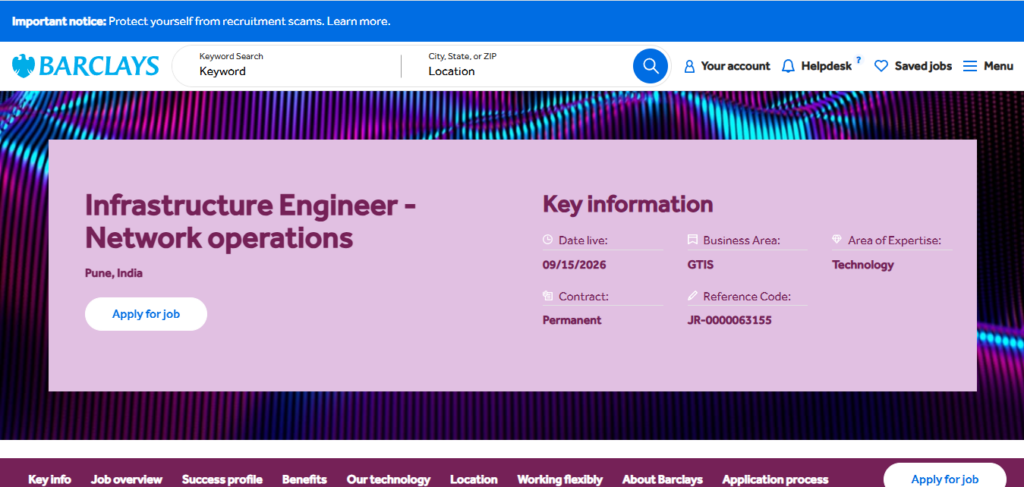 Barclays Recruitment Drive; Hiring Network operations Engineer