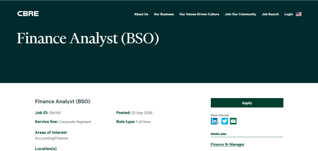 CBRE Hiring Finance Analyst – BSO | Hyderabad 2026
