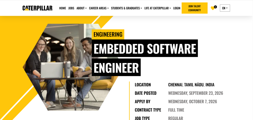 Caterpillar Hiring Embedded Software Engineer | Chennai 2026