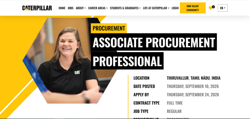 Caterpillar Recruitment Drive; Hiring Associate Procurement