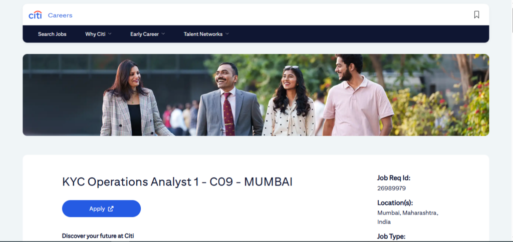 Citi Recruitment Drive; Hiring KYC Operations Analyst 1