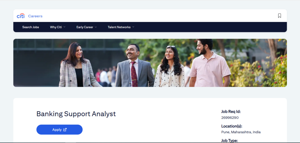 Citi Hiring Banking Support Analyst | Pune (Hybrid) 2026