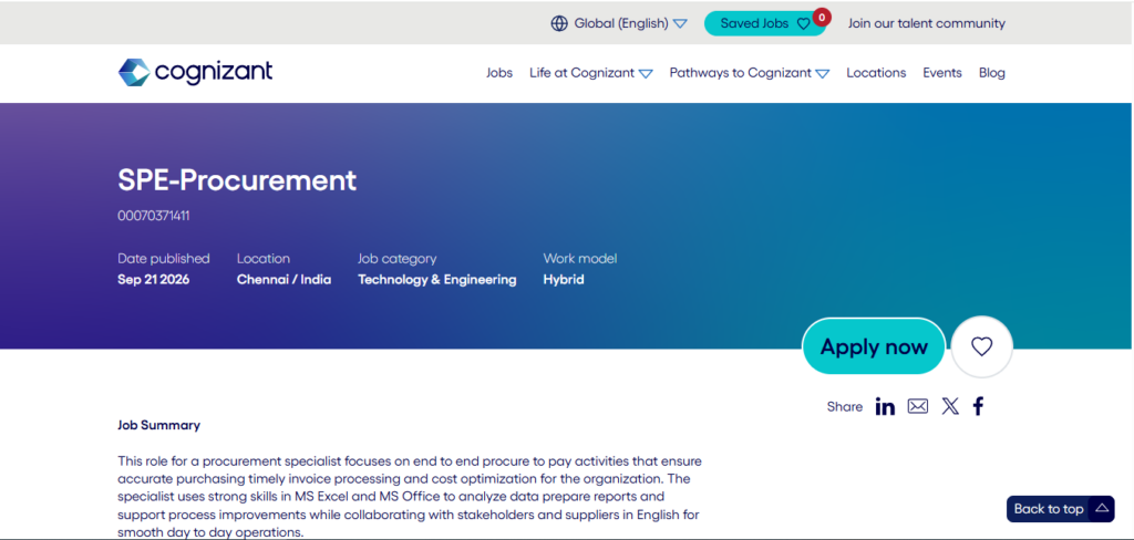 Cognizant Recruitment Drive; Hiring Process Executive