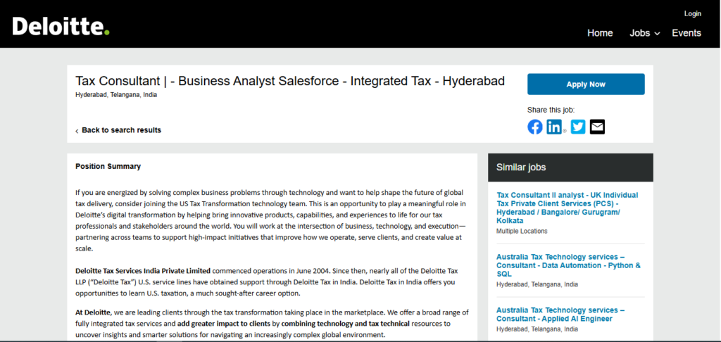 Deloitte Hiring Junior Business Analyst - Integrated Tax | Hyderabad 2026