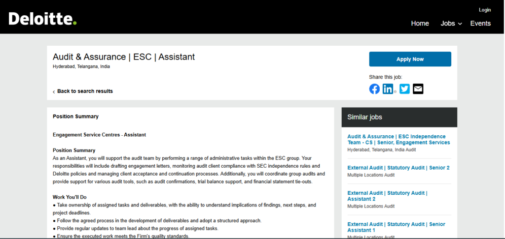 Deloitte Hiring Assistant - Audit & Assurance (ESC) | Hyderabad 2026