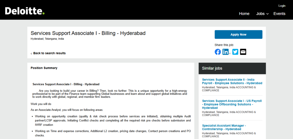 Deloitte Hiring Services Support Associate I – Billing | Hyderabad 2026