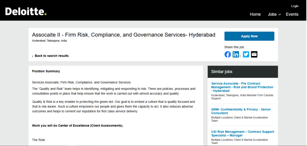 Deloitte Hiring Associate II - Firm Risk, Compliance, and Governance Services | Hyderabad 2026