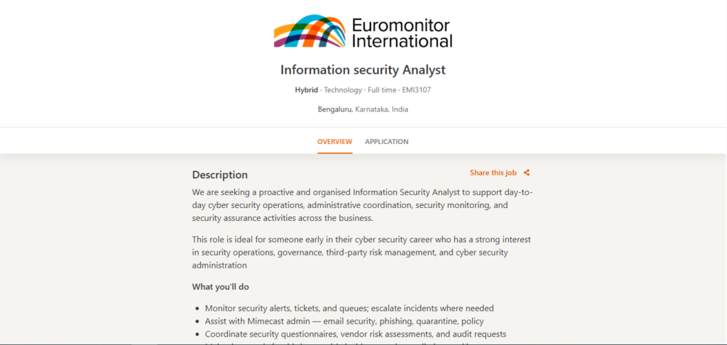 Euromonitor International Recruitment Drive; Hiring Information security Analyst
