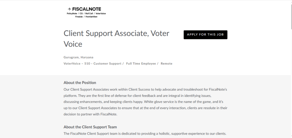 FiscalNote Work from Home Jobs; Hiring Client Support Associate