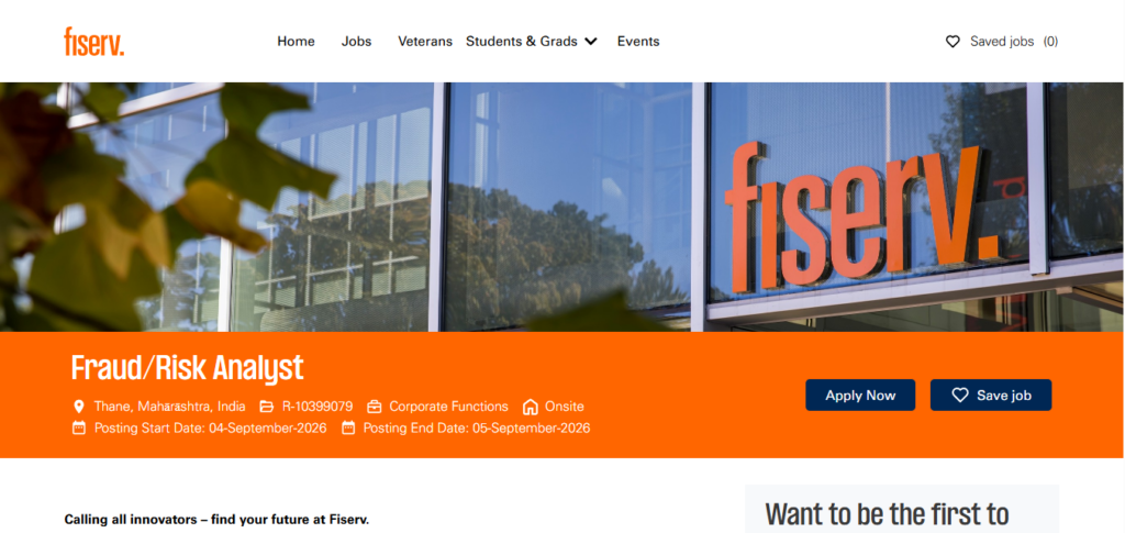 Fiserv Recruitment Drive; Hiring Fraud/Risk Analyst