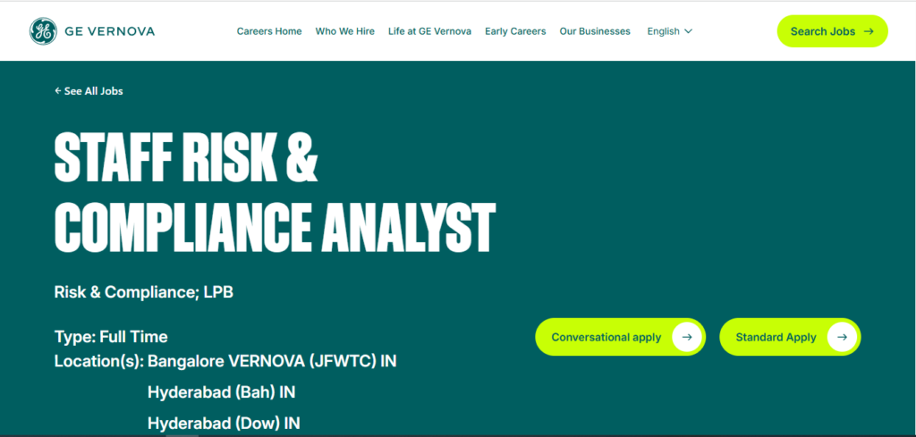GE Vernova Recruitment Drive; Hiring Staff Risk & Compliance Analyst
