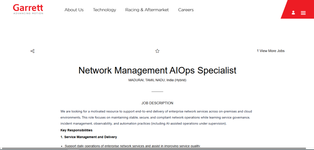 Garrett Motion Recruitment Drive; Hiring Network Management AIOps
