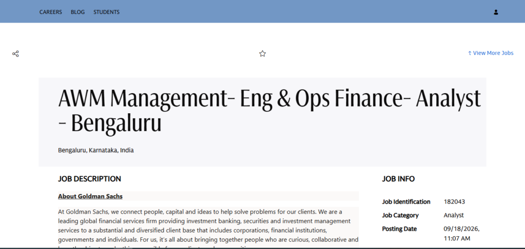 Goldman Sachs Recruitment Drive; Hiring Ops Finance Analyst 