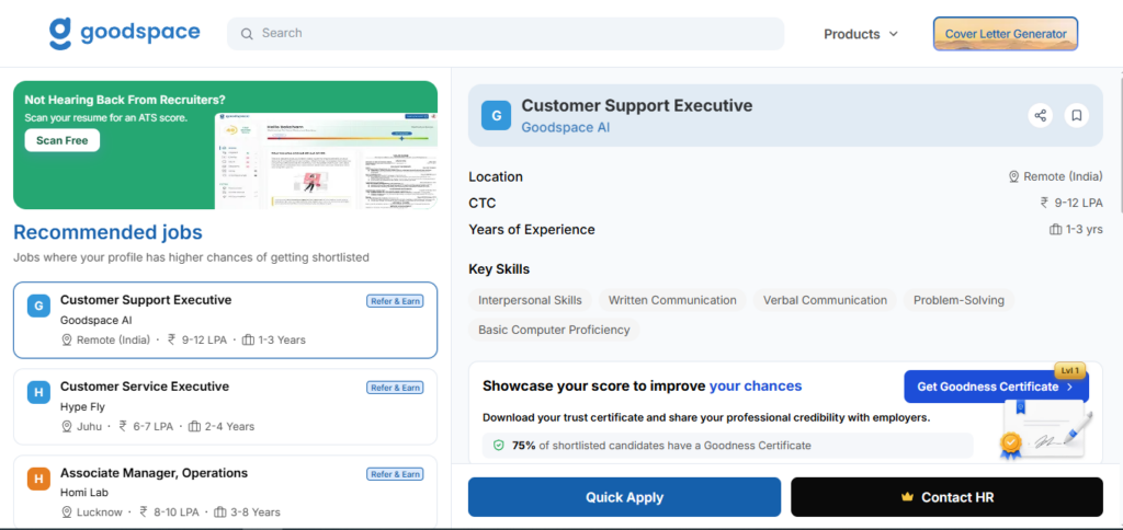 Goodspace Work from Home Jobs; Hiring Customer Support Executive