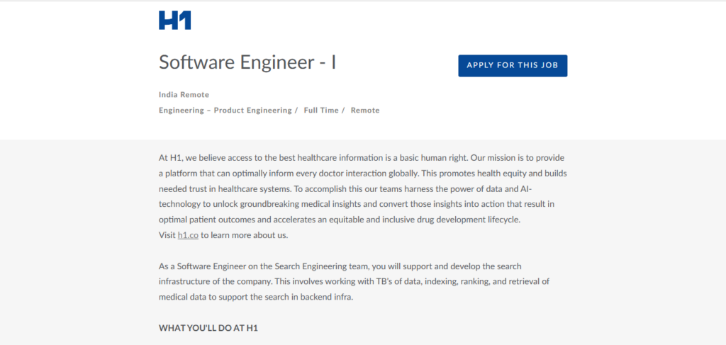 H1 Work from Home Jobs; Hiring Software Engineer I