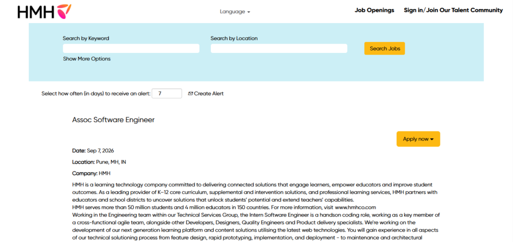 HMH Recruitment Drive; Hiring Assoc Software Engineer