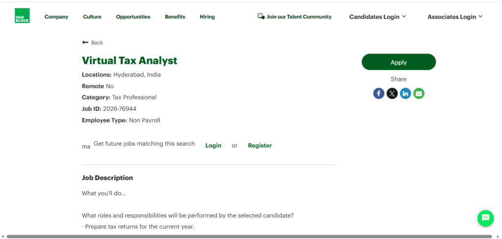 H&R Block Hiring Virtual Tax Analyst | Hyderabad 2026