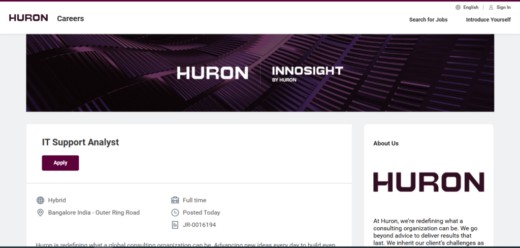 HURON Recruitment Drive; Hiring IT Support Analyst