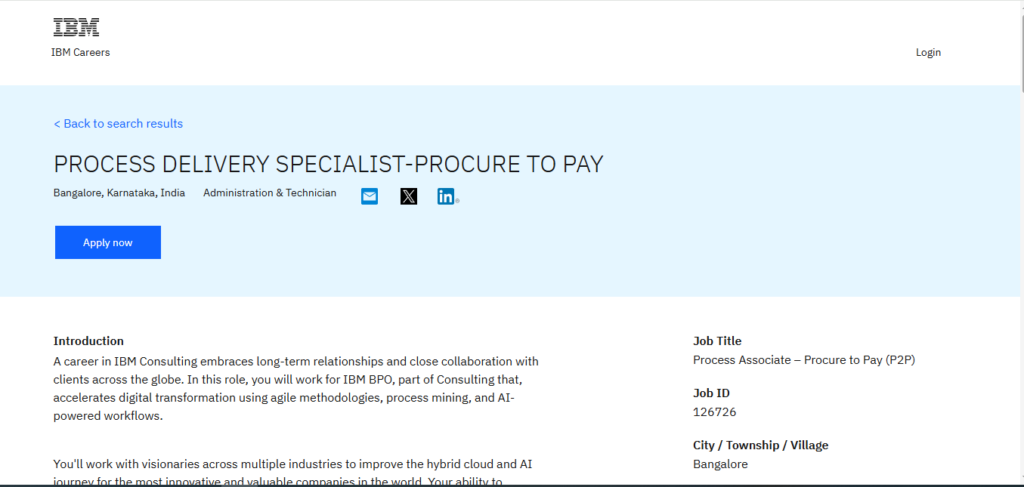 IBM Recruitment Drive; Hiring Process Associate (P2P)