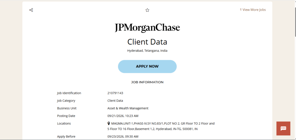JPMorgan Chase Recruitment Drive; Hiring Client Data