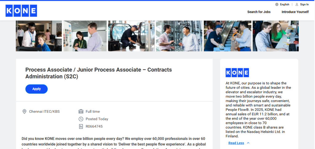 KONE Recruitment Drive; Hiring Junior Process Associate