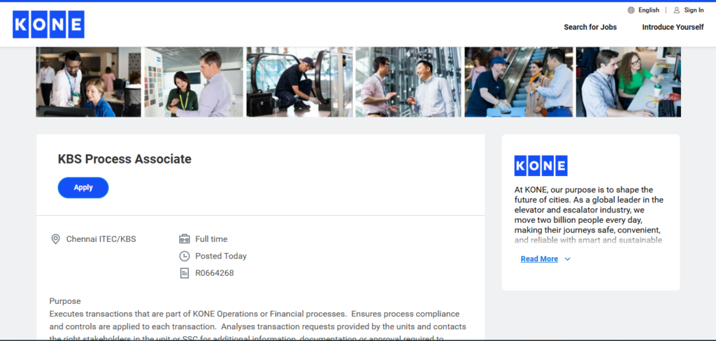 KONE Recruitment Drive; Hiring KBS Process Associate