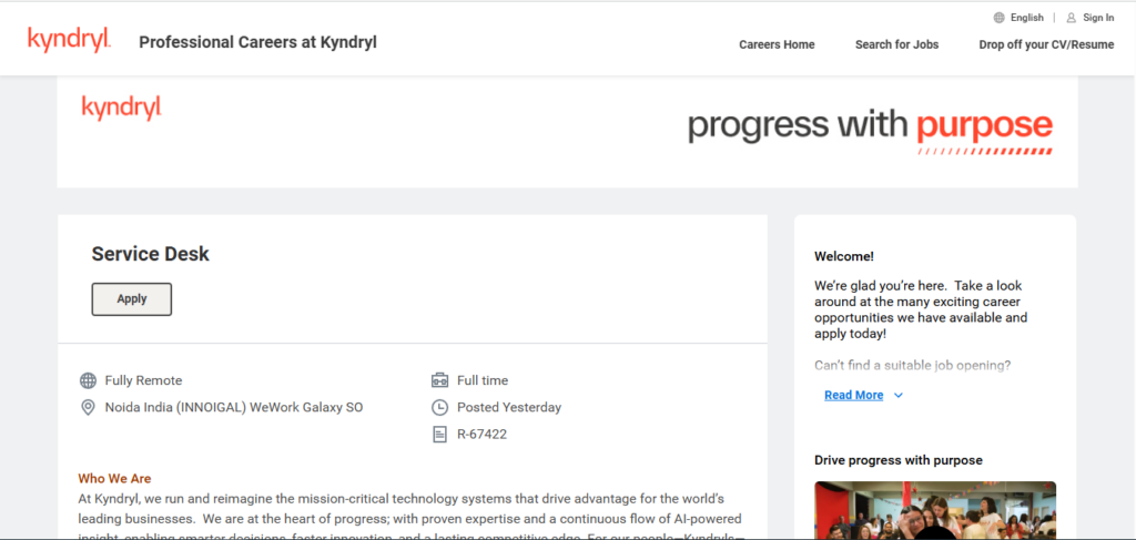 Kyndryl Work from Home Jobs; Hiring Service Desk