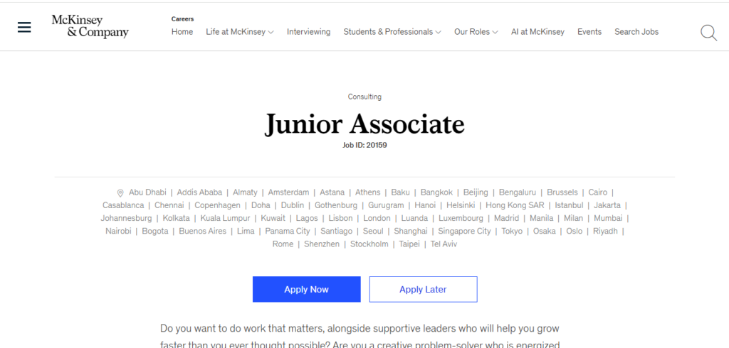 McKinsey & Company Hiring Junior Associate | Bengaluru, Chennai, Gurgaon, Kolkata & Mumbai 2026
