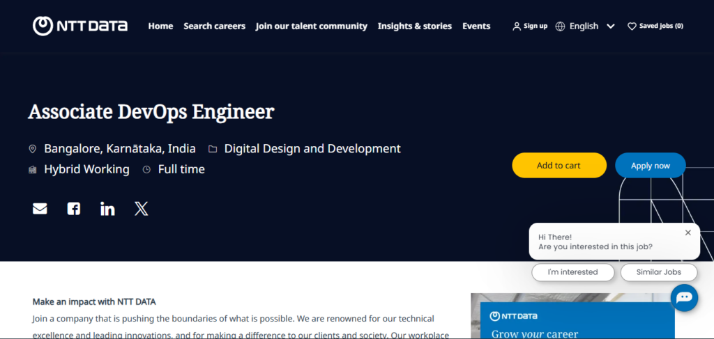 NTT Data Recruitment Drive; Hiring Associate DevOps Engineer