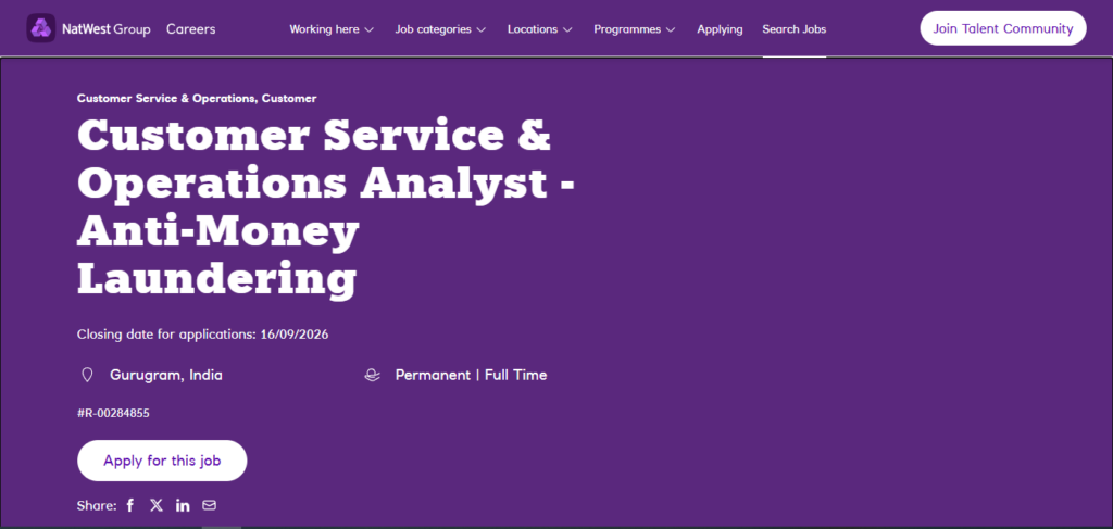 NatWest Group Recruitment Drive; Hiring Operations Analyst