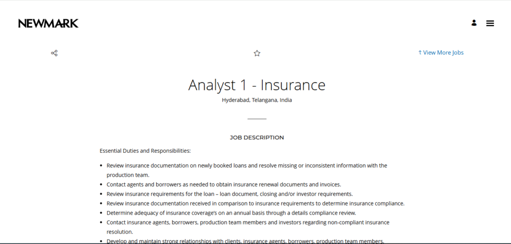 Newmark Recruitment Drive; Hiring Analyst 1