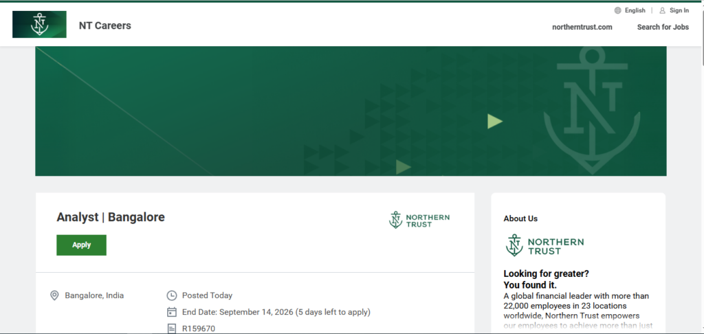 Northern Trust Recruitment Drive; Hiring Analyst